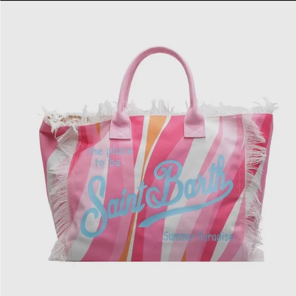 Handbags - Pink Striped Women's Tote Bag